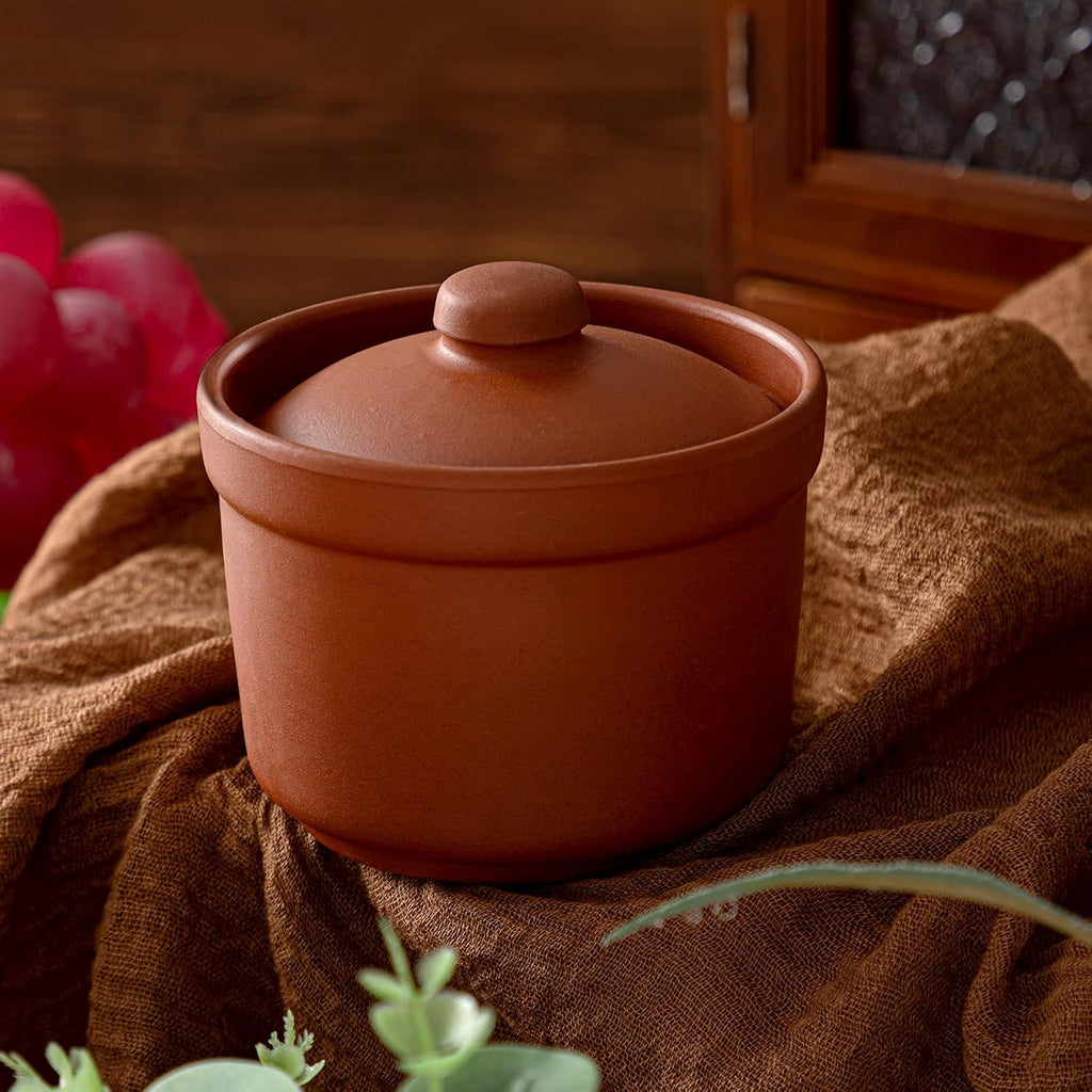 Salt Cellar with Lid and Wooden Spoon, 8 oz, Handcrafted Zisha Clay Salt Container Heavyweight Spices Jar - Set of 2