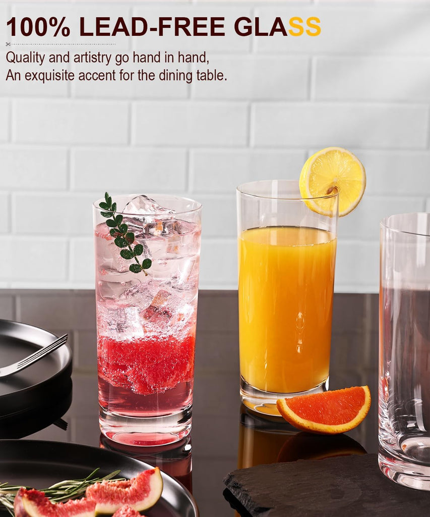 Drinking Water Glasses Set, Lead-Free Crystal Highball Glass, Tall Glass Cups for Cocktail Parties,Clear set of 6,16oz