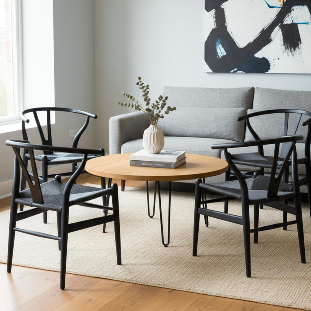 Wishbone Chairs Set of 2, Solid Ash Wood Dining Chairs (Black)