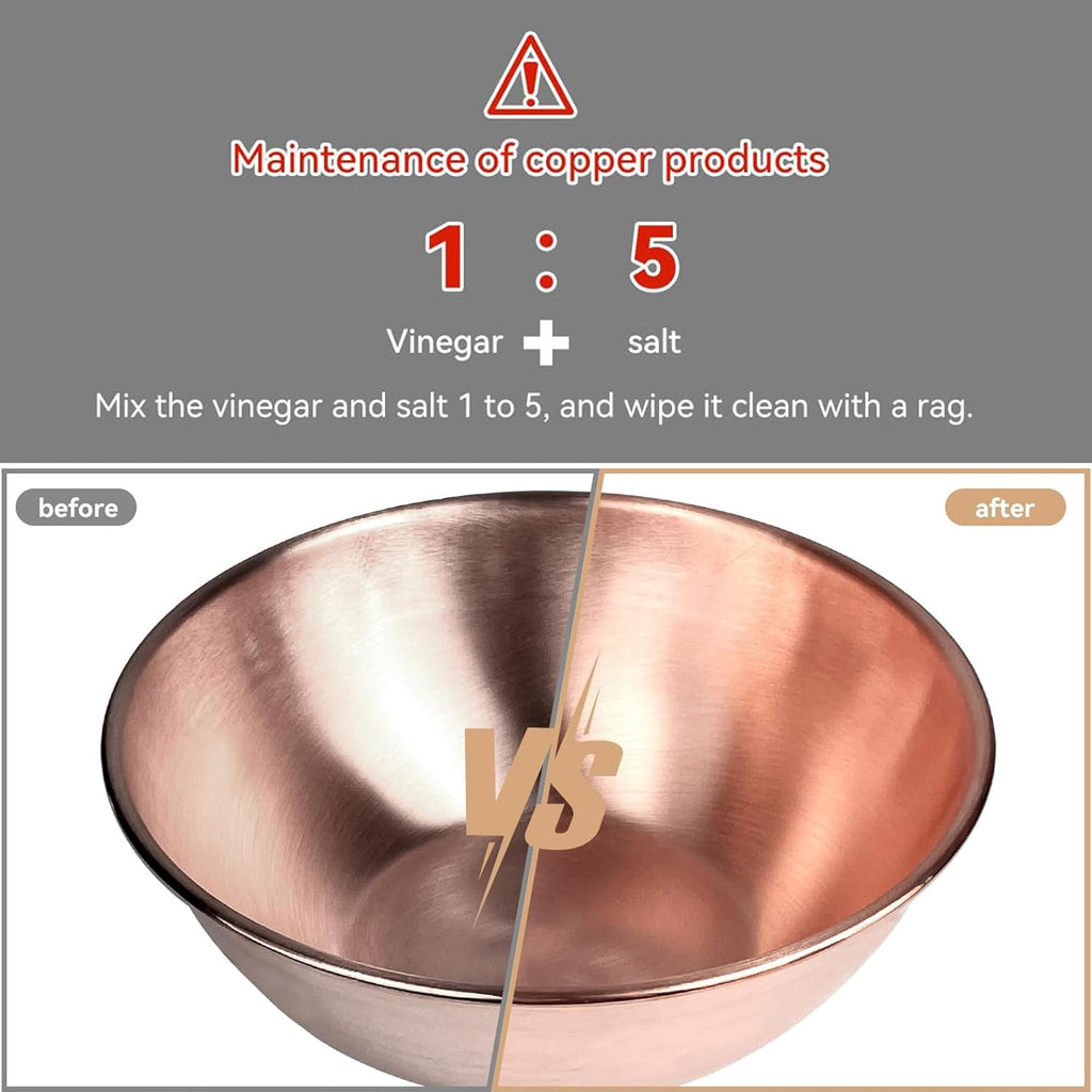 8''Pure Copper Bowl, 99.99% Copper Bowl, Coppers Mixing Bowls for Salad, Egg Beating, Pure Coppers Bowls for Family