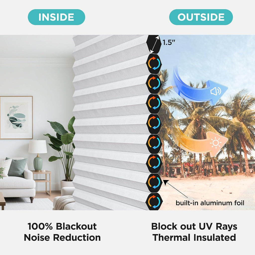 No Tools No Drill Blinds for Indoor Windows, Cordless Window Blinds Cellular Shades Top Down Bottom Up Blackout