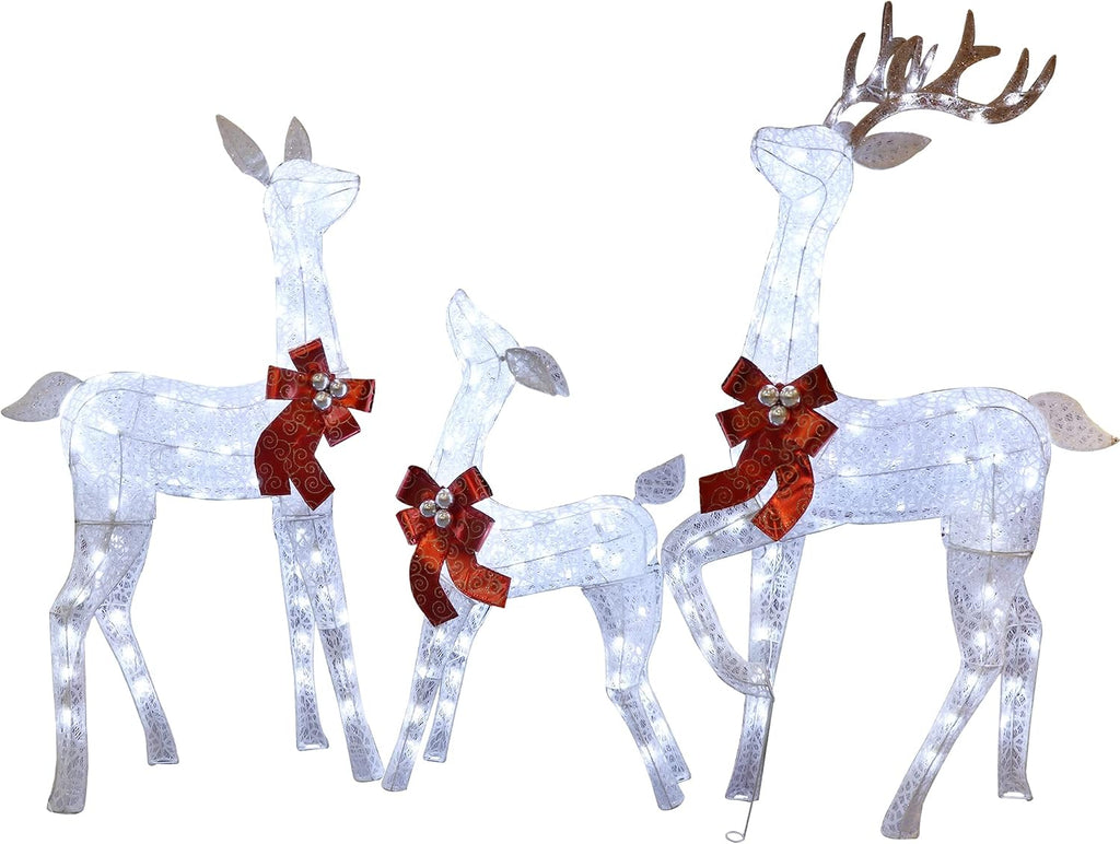 Home 3-Piece Pre-lit White Reindeer Christmas Yard Decoration