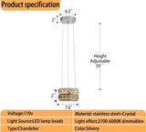 Modern Crystal Chandelier for Dining Room Luxury Silver Crystal Chandelier for Living Room Dimmable LED 7.8" Ring Pendant Light Adjustable Dimmable 2700k-6000k A122-B0D834NMHH