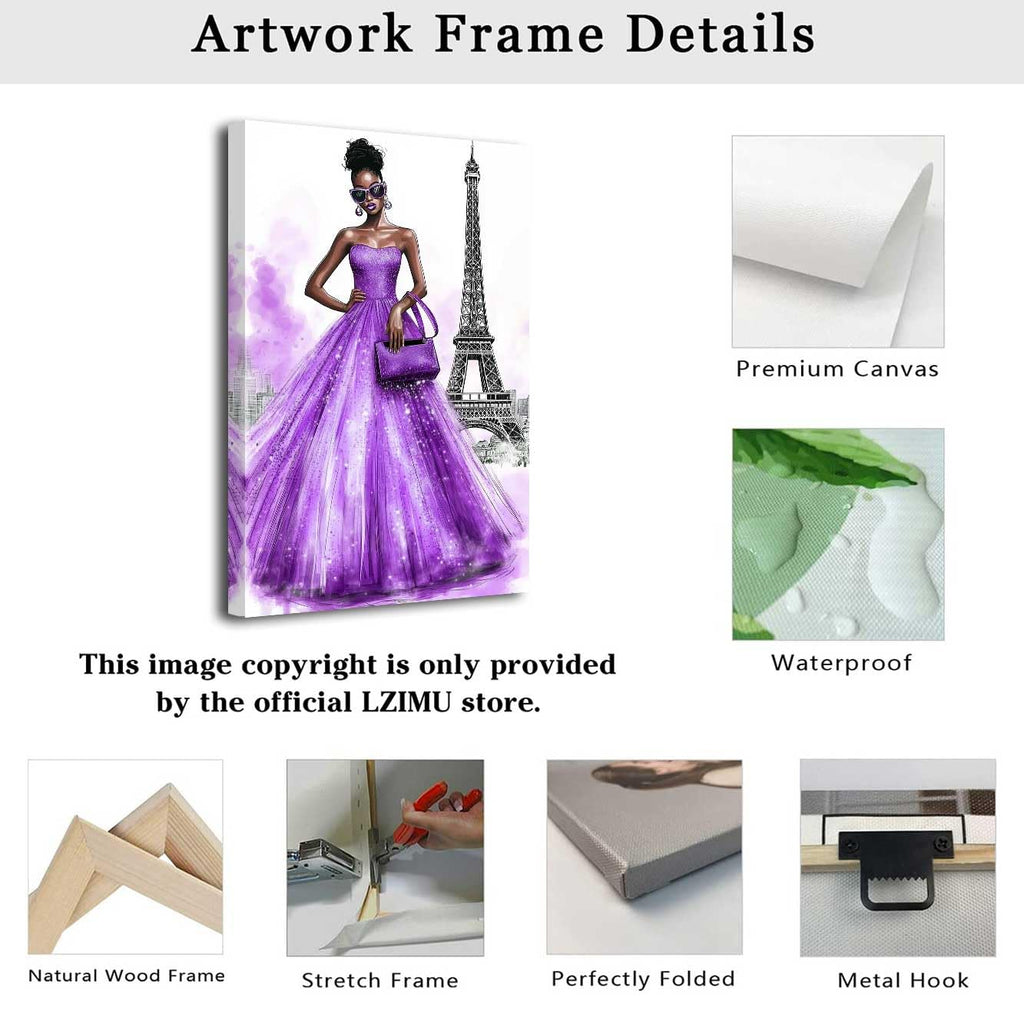 Paris Wall Black Woman Pictures Black White Eiffel Tower Paintings African American Canvas Prints Fashion Black Girl