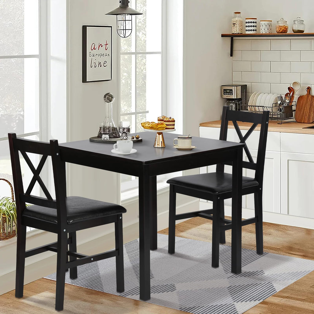 Dining Table Set for Small Space, 3 Peices Wood Kitchen Dinette Table with 2 Chairs, Modern Counter Height Dining