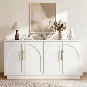 65" Buffet Cabinet with Storage, Fluted Credenza Sideboard with 4 Doors & Adjustable Shelves