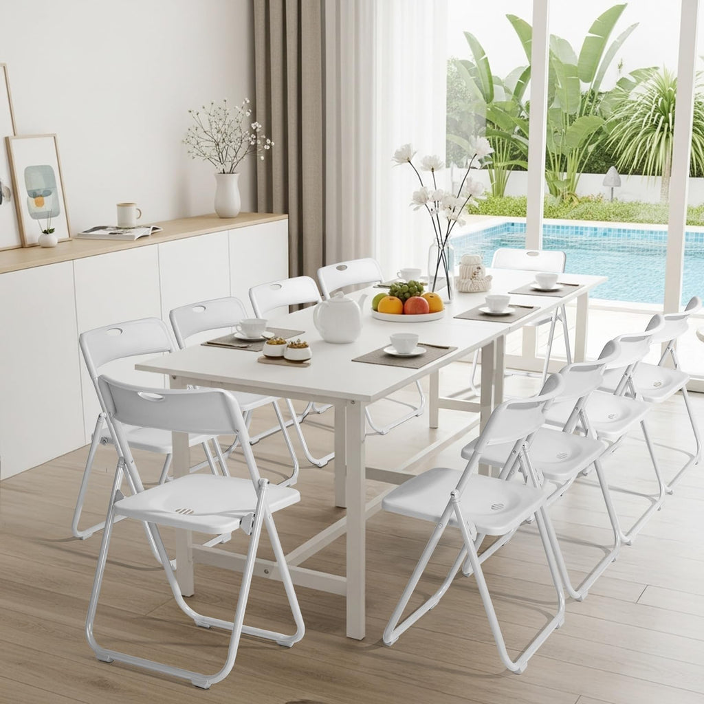 10 PCS Plastic Folding Chair, Lightweight Foldable Chair, White