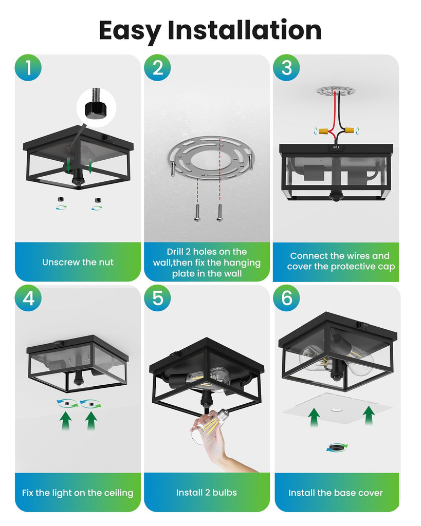 Caftersmark Outdoor Ceiling Light with Motion Sensor 14in, Flush Mount Porch Ceiling Light, lear Glass with Dusk to
