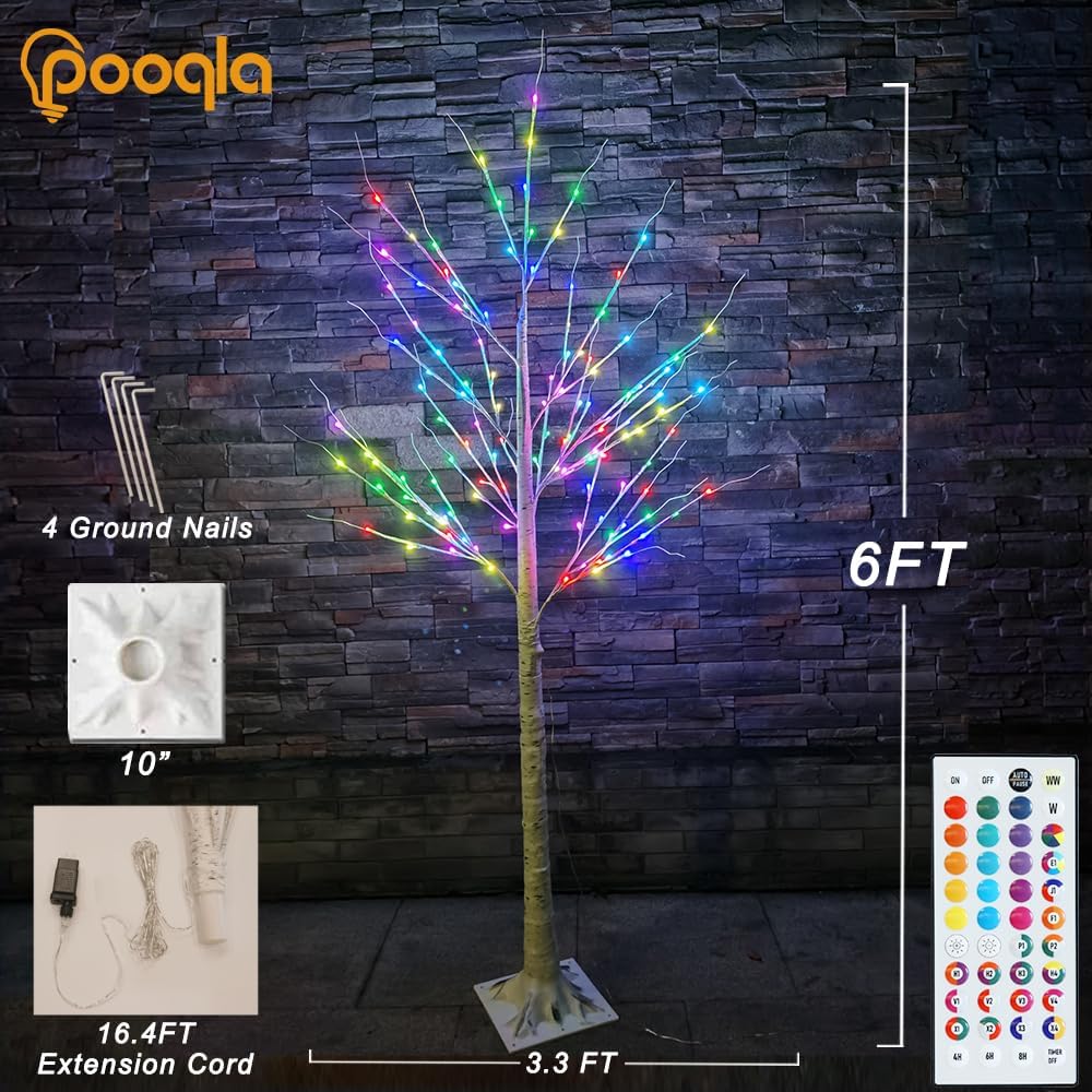 6 ft RGB Lighted Birch Tree, 35 Colors Light Up Christmas Tree