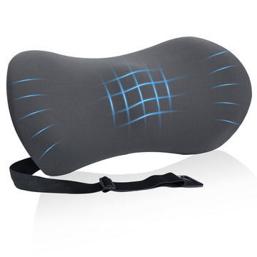 Lumbar Support Pillow Chair and Car Seat, Lumbar Pillow with Adjustable Strap, Memory Foam Back Pillow for Lower Back