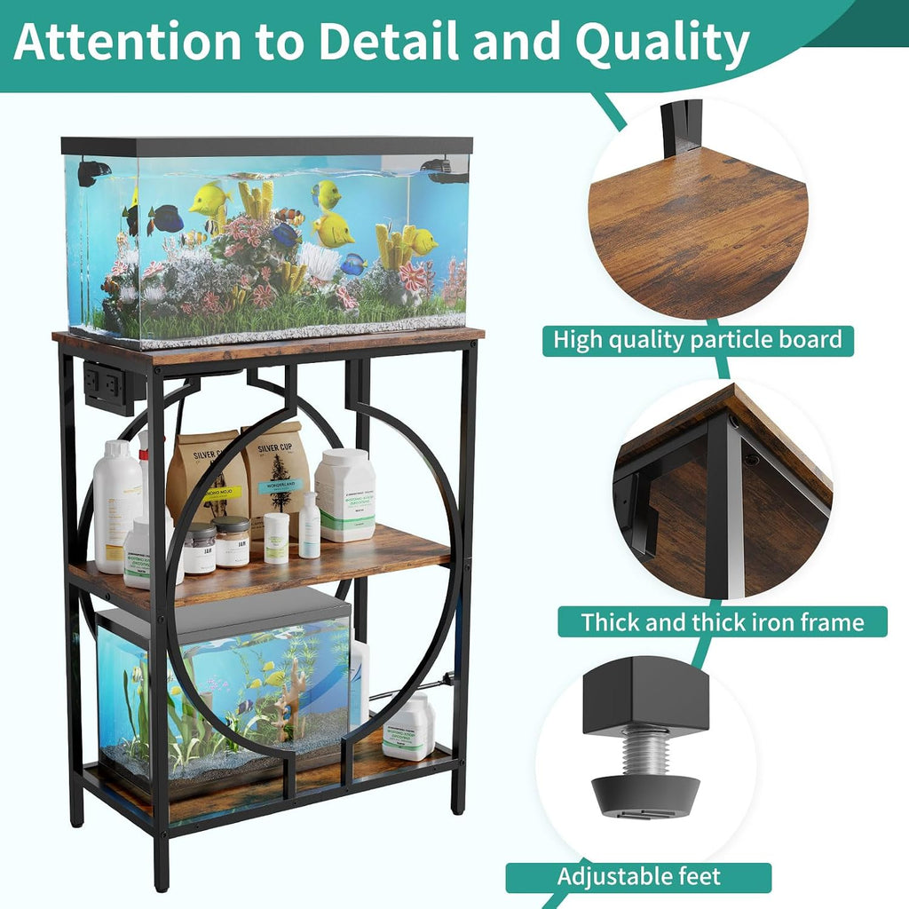 10 Gallon Aquarium Stand with Power Outlet, 3 Tier Heavy Duty Metal Fish Tank Stand with Storage, Fish Tank Table
