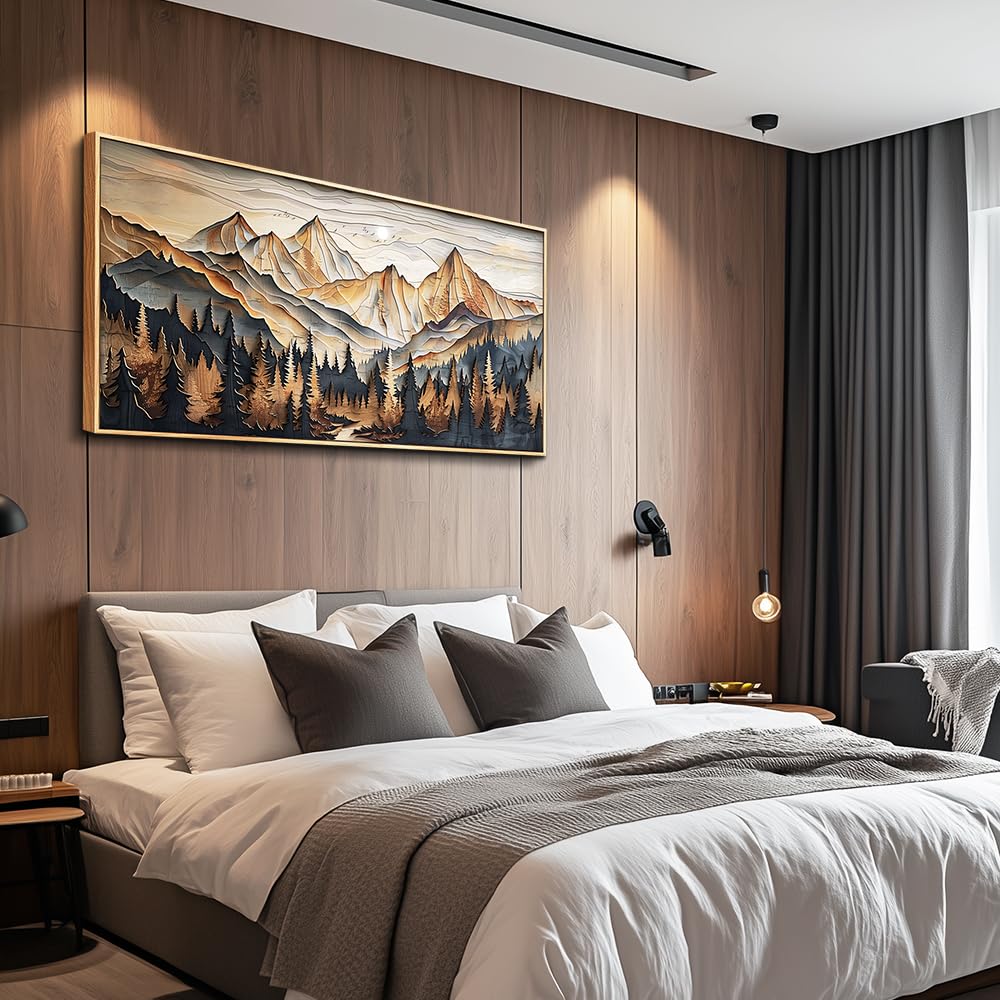 Wood Farmed Canvas Wall Art Wall Decor Office Wall Decoration Mountain Landscape Painting Abstract Pictures Artwork