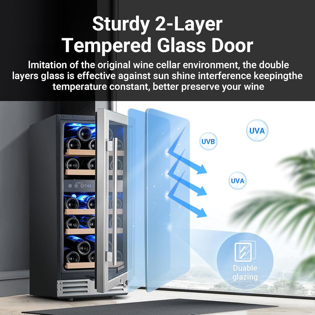 15 Inch Dual Zone Wine Fridge, 30 Bottle, Black 15” Wine Cooler Under Counter Fo