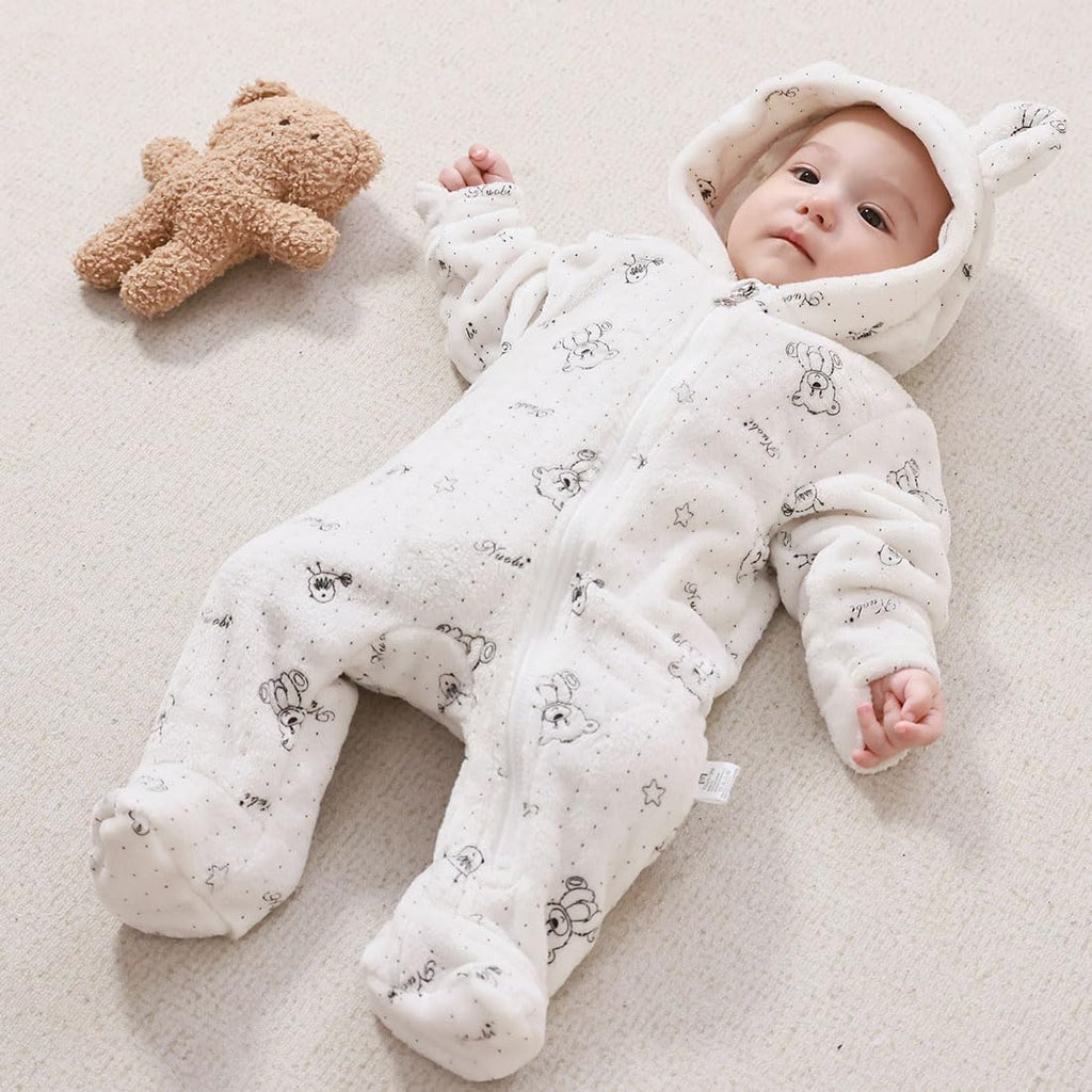 Baby Bear Suit Thin Fleece Footie Romper Snowsuit Hooded Jumpsuit Bodysuit Winter Clothes Boy Girl