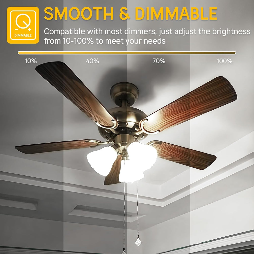 6W E12 Ceiling Fan Light Bulbs Dimmable, 60W Equivalent