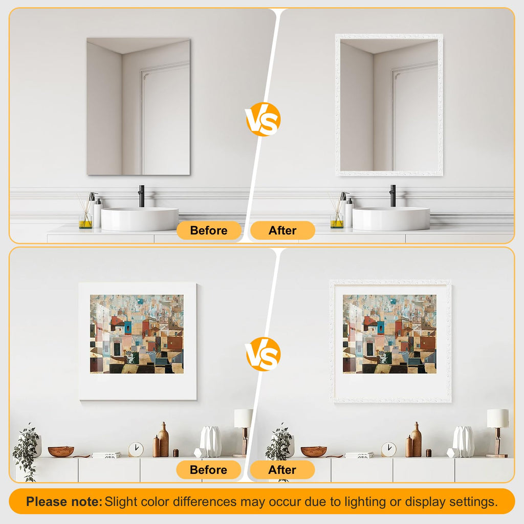 3 Pack 16.4FT White Peel and Stick Crown Molding Trim Kit - Decorative Mirror Border, Flexible Adhesive Trim for