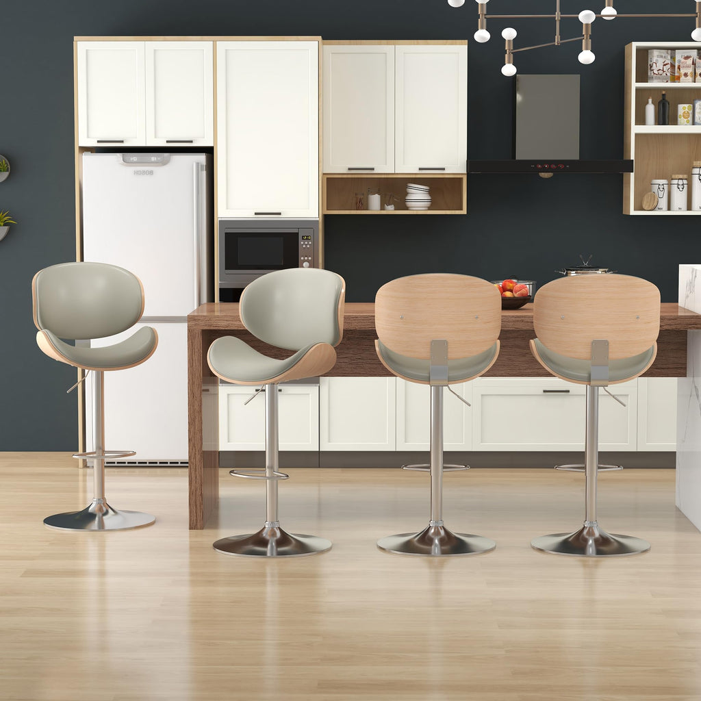 Bar Stools Swivel Bentwood Barstools, Set of 2, Gray PU