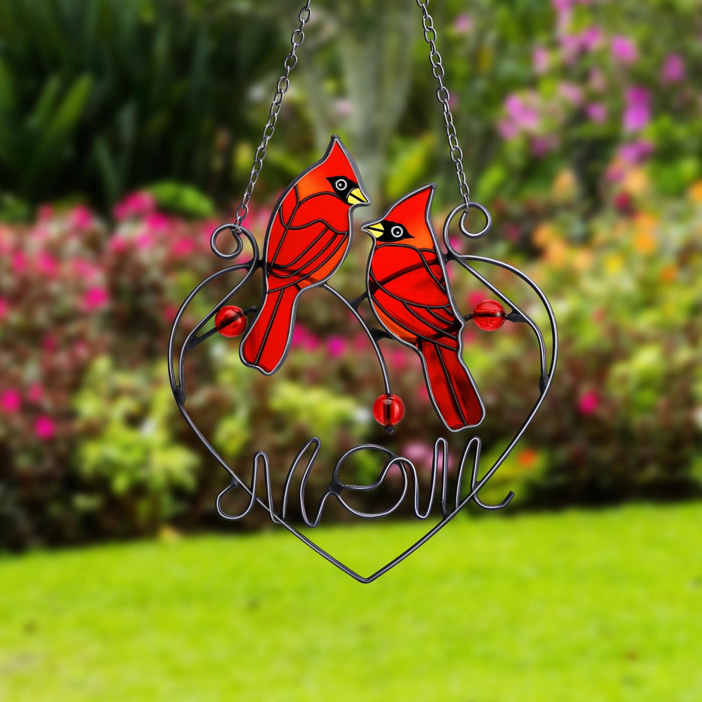 Red Cardinal Stained Glass Suncatcher Bird Ornament with Chain