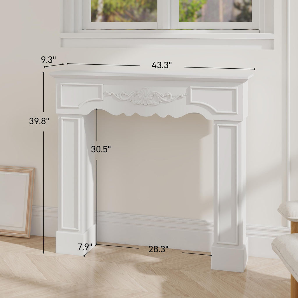 Baroque Fireplace Mantel Freestanding with Leg 43.3"x39.8" White