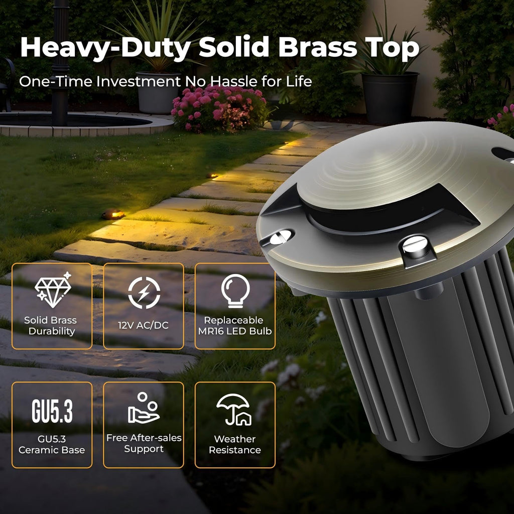 Brass Well Lights Outdoor 12V LED Low Voltage Landscape In Ground Light Waterproof Up Lighting Fixture, Bronze Accent