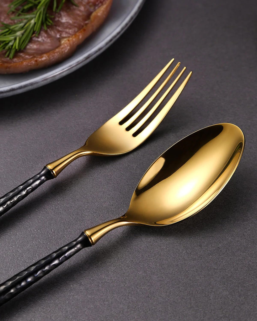 20-Piece Hammered Black Gold Silverware Set,18/10 Stainless Steel Forging Heavy Duty Cutlery Set for 4, Luxury Unique