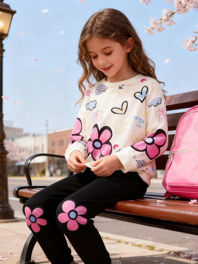 Toddler Girl Clothes Floral Printed Sweatshirt Pants 2Pcs Fall Outfits for Little Girls Clothing Set Years