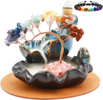 Chakras Backflow Incense Burner, Crystal Tree Incense Waterfall Fountain, Cone Incense Holde, Living Room Shelf