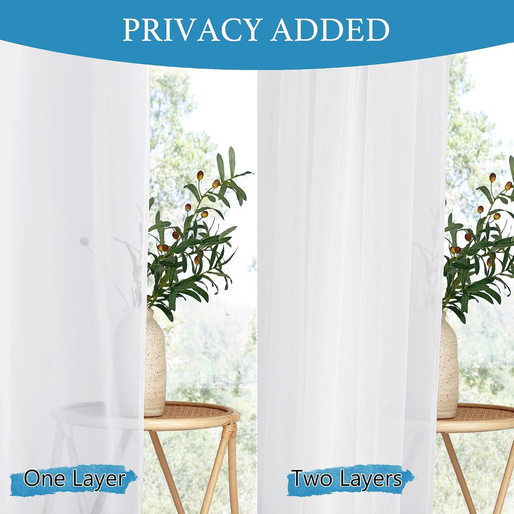 2 Layer Sheer Outdoor Curtains Waterproof Privacy | Light Filtering, Breathable, Drapes for Porch, Pergola, Pavilion