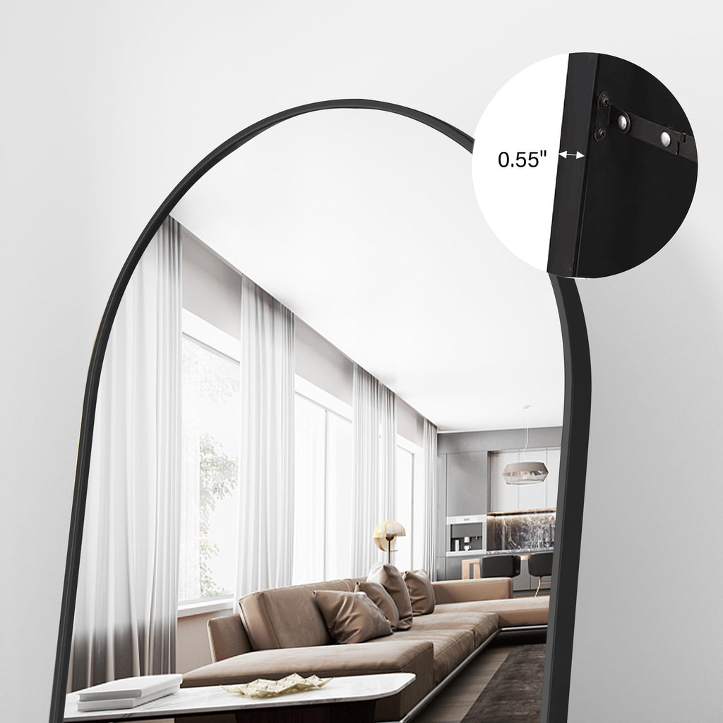 Full Length Mirror, 71"x30" Large Arched Standing Floor Mirror(Black)
