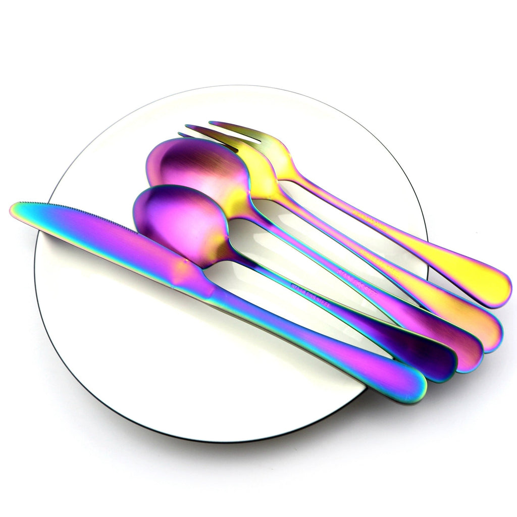 Rainbow Flatware Set, 20 Piece Set Matte Rainbow Plated 18/0 Stainless Steel Cutlery Dinnerware Flatware Sets
