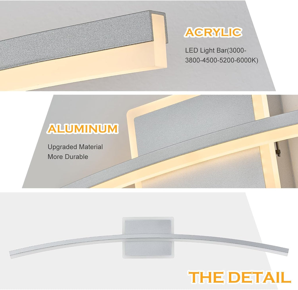 Modern LED Wall Sconce Silver LED Bathroom Light Fixtures Over Mirror Wall Lighting , Dimmable Long Vanity Light