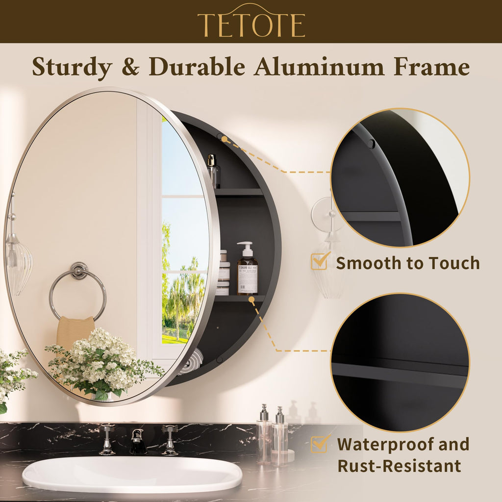 Bathroom Mirror Cabinet 28 x 28 Brushed Nickel Round Bathroom Medicine Cabinet with Mirror Adjustable Shelves