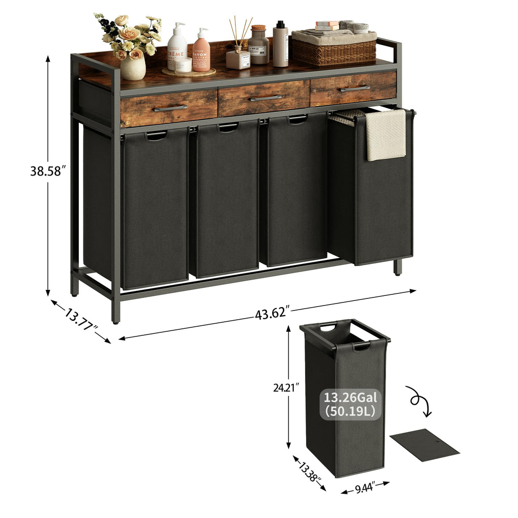 Laundry Sorter 4 Section Laundry Hamper with Shelf, Durable 4 Section Laundry Basket with Rolling Wheels & Storage
