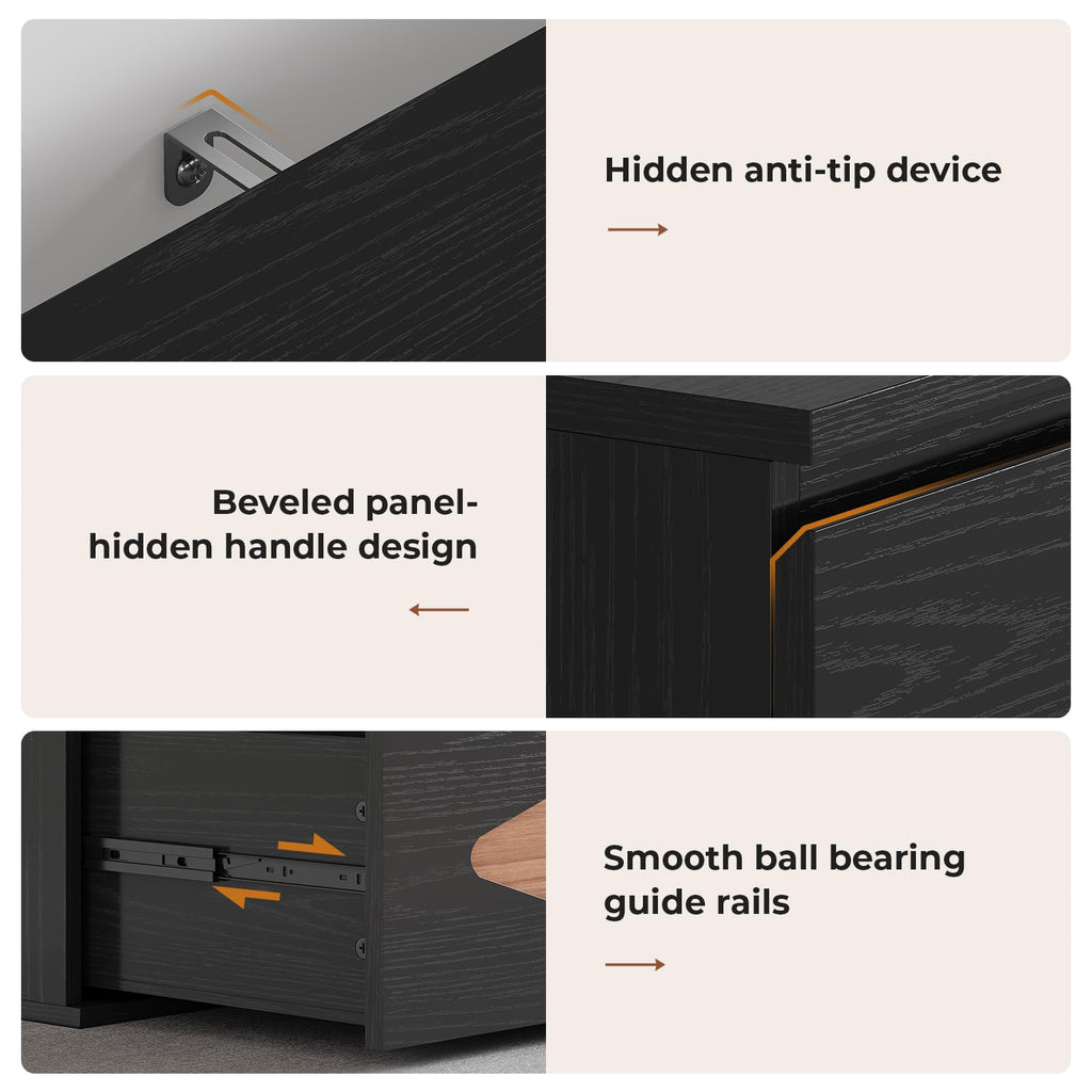 48.3'' Tall, 4 Chest of Wooden Deep Drawers, Vintage, Closet Storage Dressers Organizer (Black+Brown)