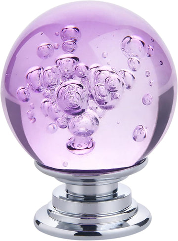 10 PCS Crystal Cabinet Knobs Round Glass Bubbles Dresser Knobs Smooth Drawer Knobs Handle for Home, Cabinet, Drawer and Dresser Hardware with 3 Different Size Screws, 30MM (Purple)
