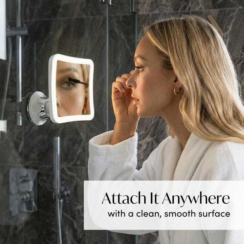 Rechargeable 10x Magnifying Mirror with 3 LED Light Settings, Dimmable Touch Light, Cordless, Locking Suction Mount