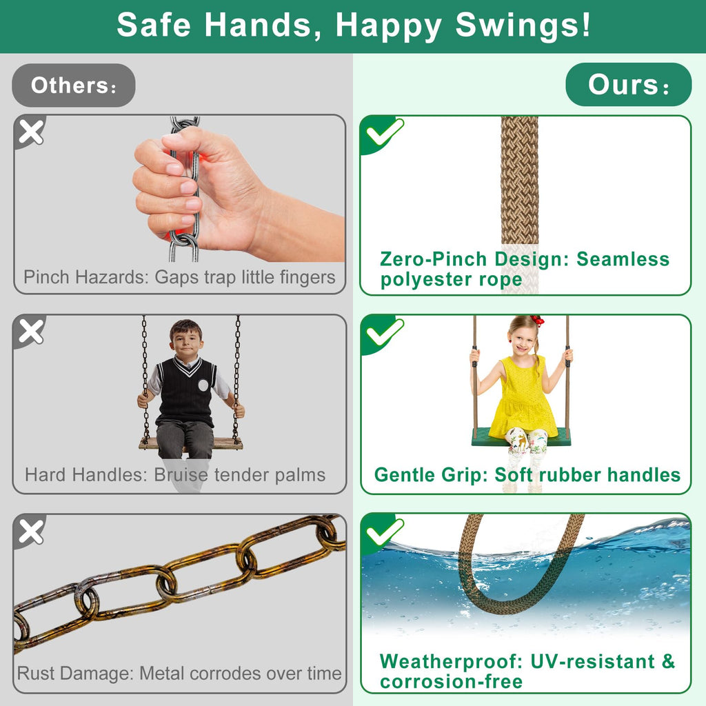 Heavy Duty Swing Seat with Adjustable Rope, Green Kids Tree Swing