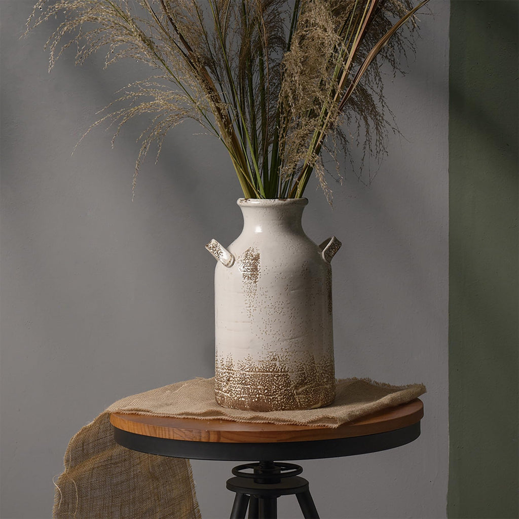 Ceramic Rustic Farmhouse Vase, 14 Inch Distressed Decorative Flower Vase Decor, Large White Vase Bedroom Kitchen