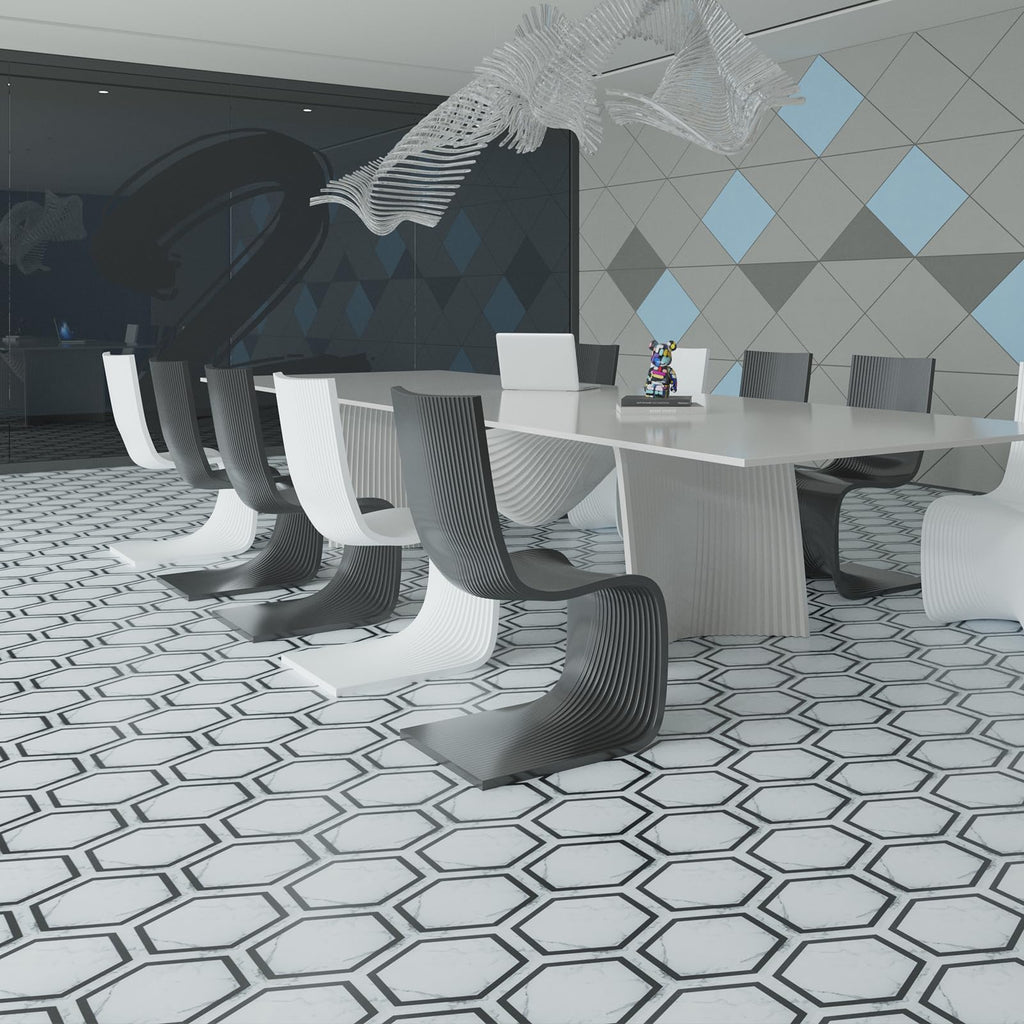 30-Pack Hexagon Peel and Stick Vinyl Floor Tiles, White Marble