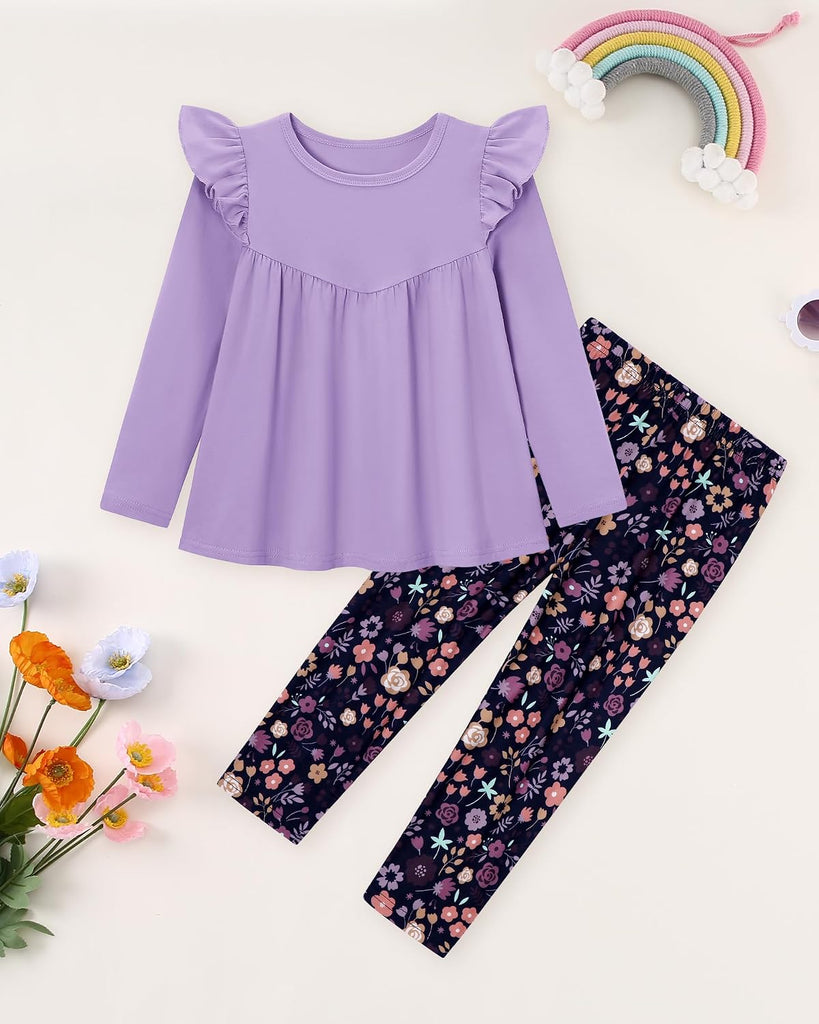 Toddler Girl Clothes Fall Outfits Ruffle Top Floral Pants Set