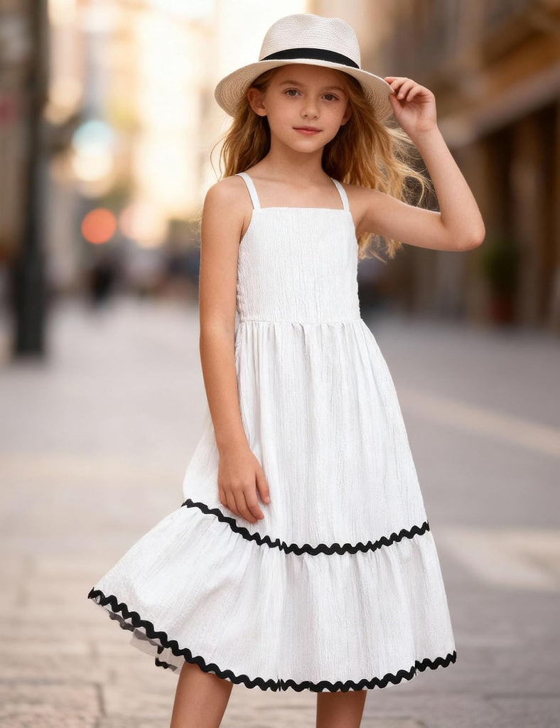 Girls Spaghetti Strap Dress Tiered Cami Maxi Sundress with Pockets