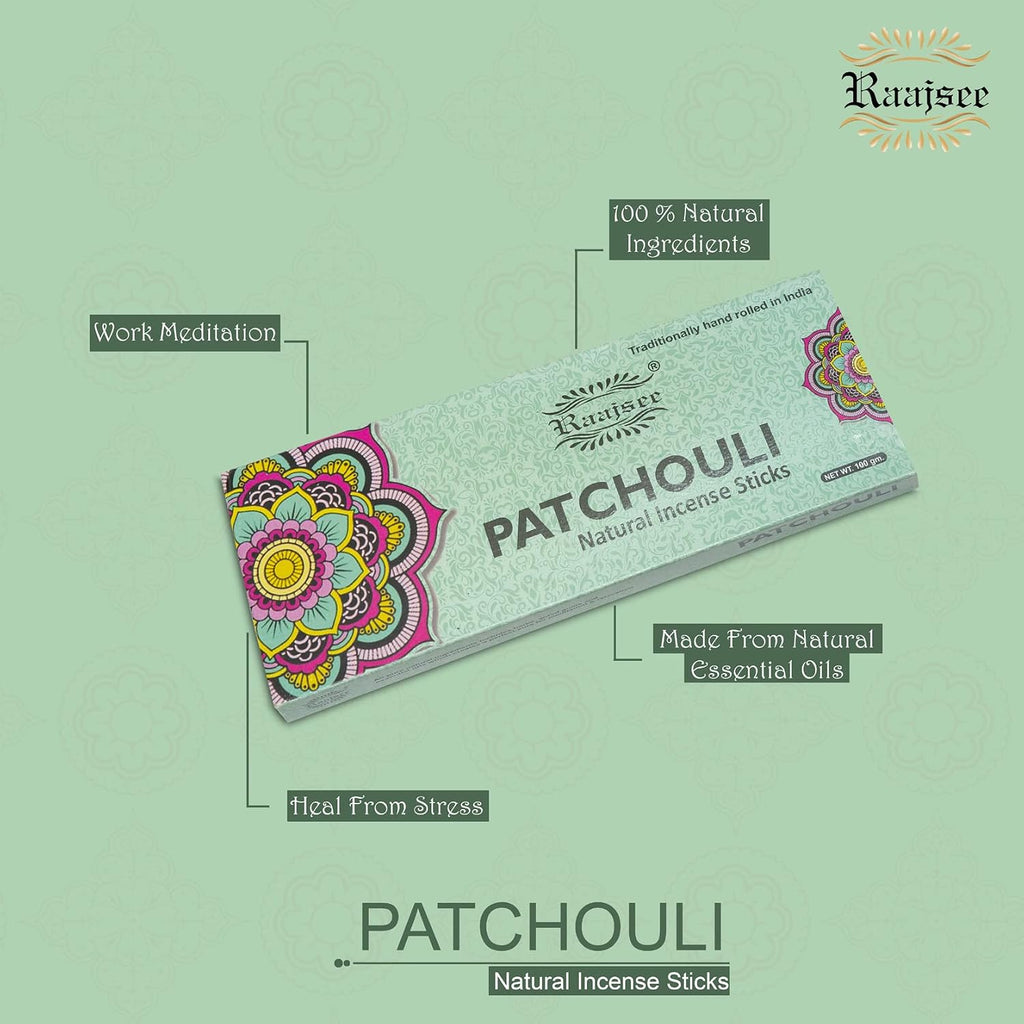 Patchouli Incense Sticks 100 gm Pack-100% Pure Organic Natural Hand Rolled Free from Chemicals