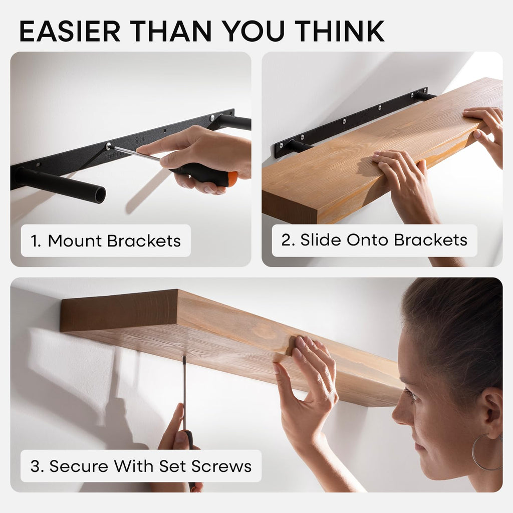 24 Inch Floating Shelves, High-End Solid Pine Wood, Set of 2