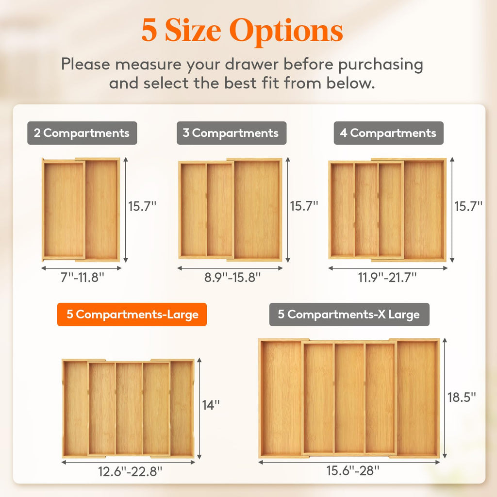 Bamboo Utensil Organizer Drawer, Cooking Utensil Tray