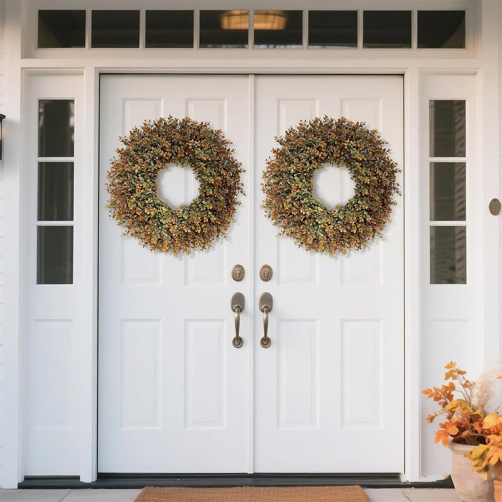 26''Large Artificial Fall Boxwood Wreath for Front Door Decor(Orange-Green)