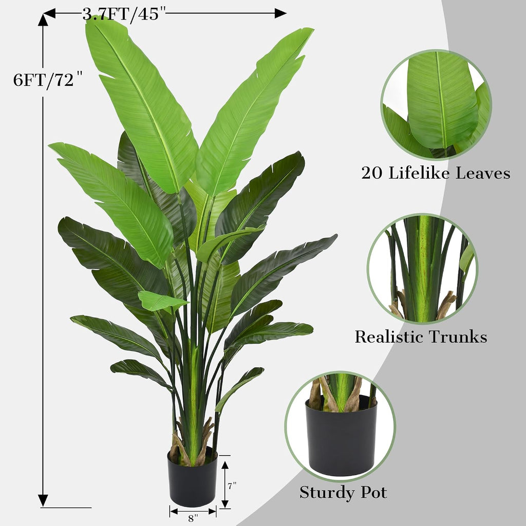 Bird of Paradise Tree 6FT - Tall Faux Plants Indoor with Realistic Trunks & Lifelike Leaves Living Room Office Indoor