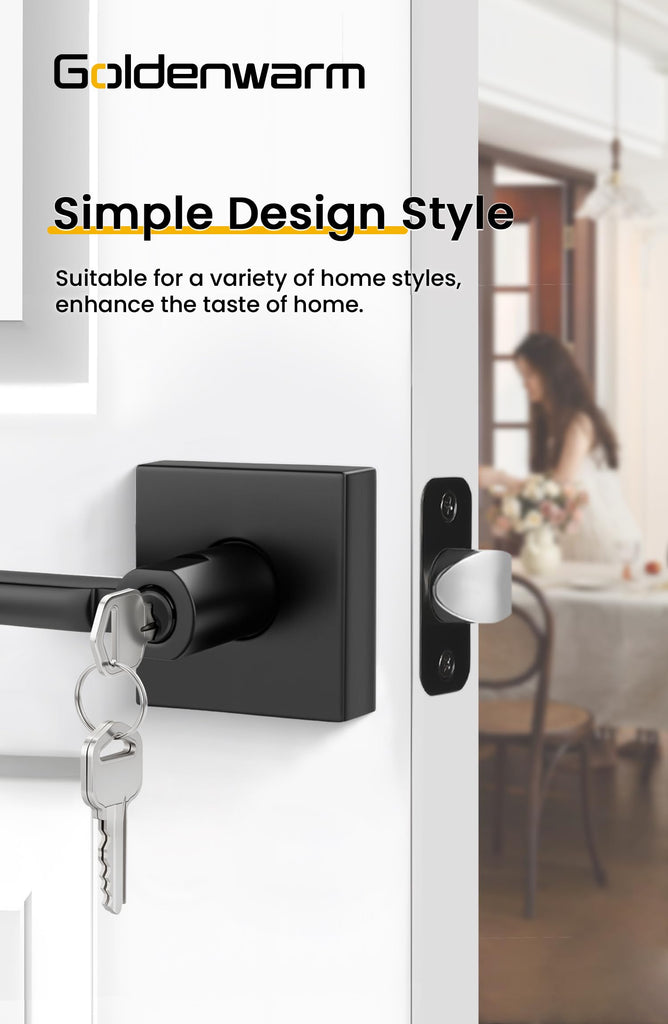 Matte Black Door Handle with Lock and Key, Keyed Entry 1 Pack