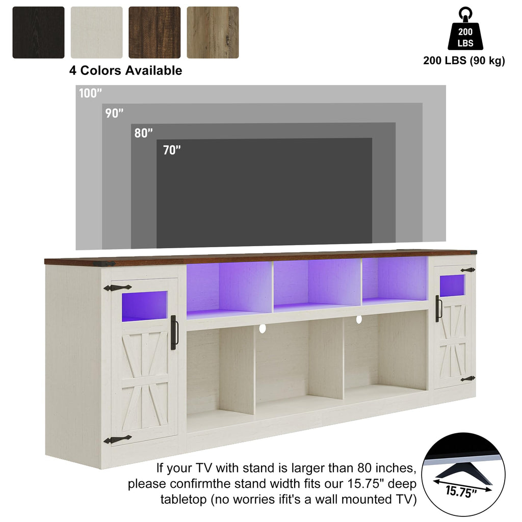 95" Farmhouse TV Stand, Large Entertainment Center for TV up to 100", White