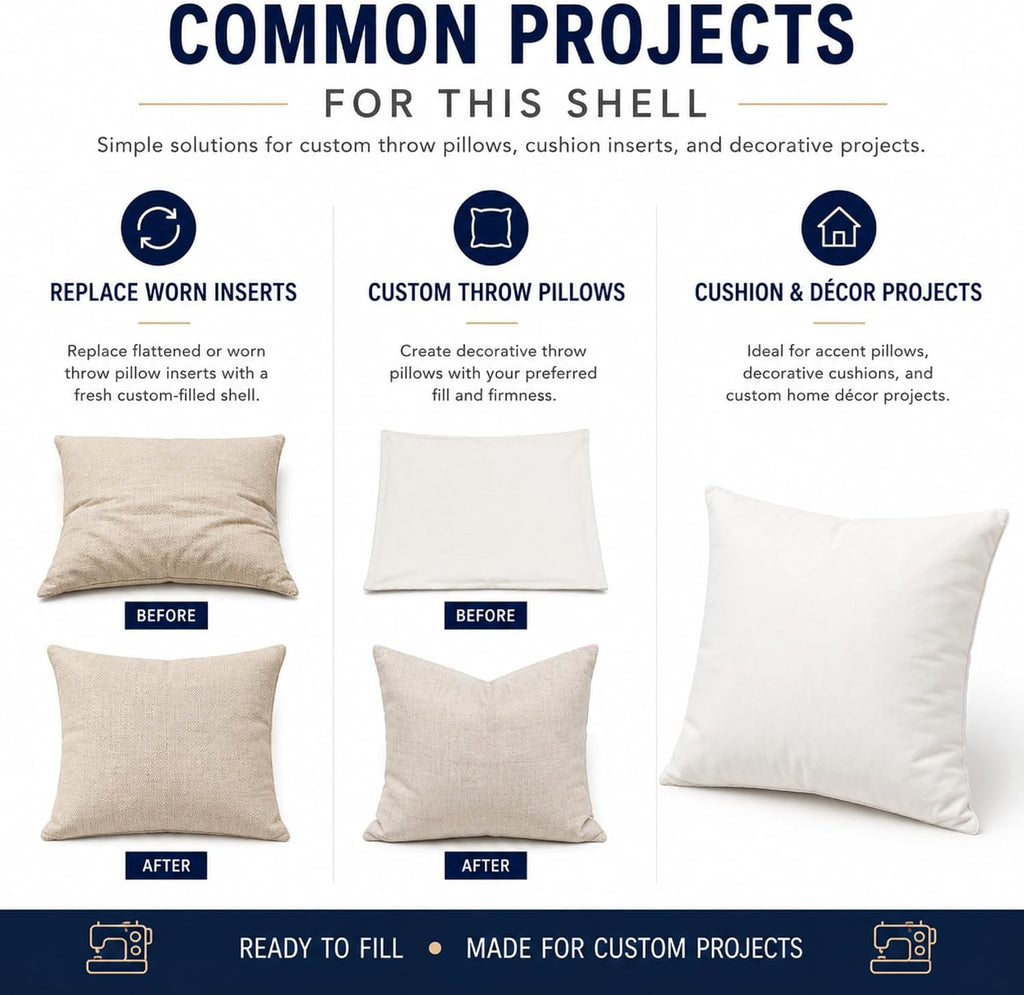 100% Cotton Down Proof Throw Pillow Shell, Empty DIY Cushion Cover for Filling, Pillow Insert Cover, Sew to Close, No