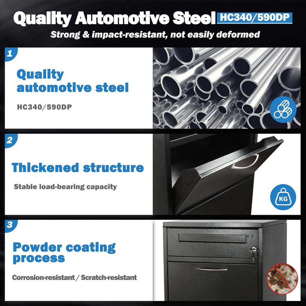 45" Package Delivery Box - Lockable Black Metal Parcel Drop Box, Anti-Theft, IPX4 Waterproof